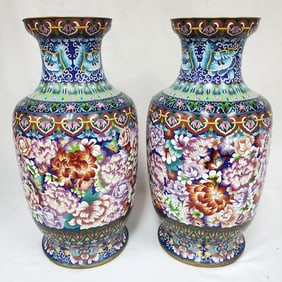Pair of Very Large Chinese Cloisonne Vases