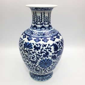 Chinese Signed Blue & White Vase