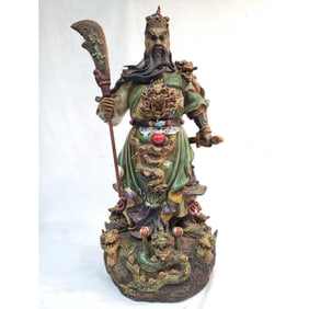 Large Chinese Handmade Glazed Pottery Statue