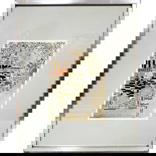 Jiri Kolar, Czech (1914-2002) Collage: Jiri Kolar, Czech (1914-2002) Printed Paper Collage & Ink on Paper. "Musical Notes". Signed w/ Initials on Lower Right. Framed Under Glass. Has Not Been Examined Out of Frame. Condition: Generally Ver