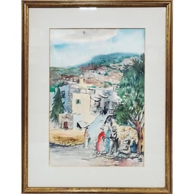 Judaica Signed 20thC. Painting Watercolor on Paper