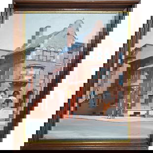 Allan Grow, American (20th C.) Oil Painting: Allan Grow, American (20th C.) Painting Oil on Canvas. "Philadelphia Brownstone". Signed Lower Right. Comes w/ Gallery Sticker on The Back. In Original Frame. Condition: Generally Very Good. Dimension