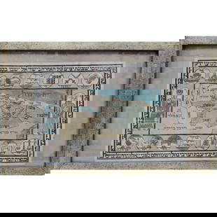 Antique Judaica Hand Painted Sukkot Decoration: Rare Antique Judaica Hand Painted & Hand Written Sukkot Decoration Depicting The 12 Tribes of Israel. Framed Under Glass. Has Not Been Examined Out of Frame. Condition: Generally Good. Some Stains Due