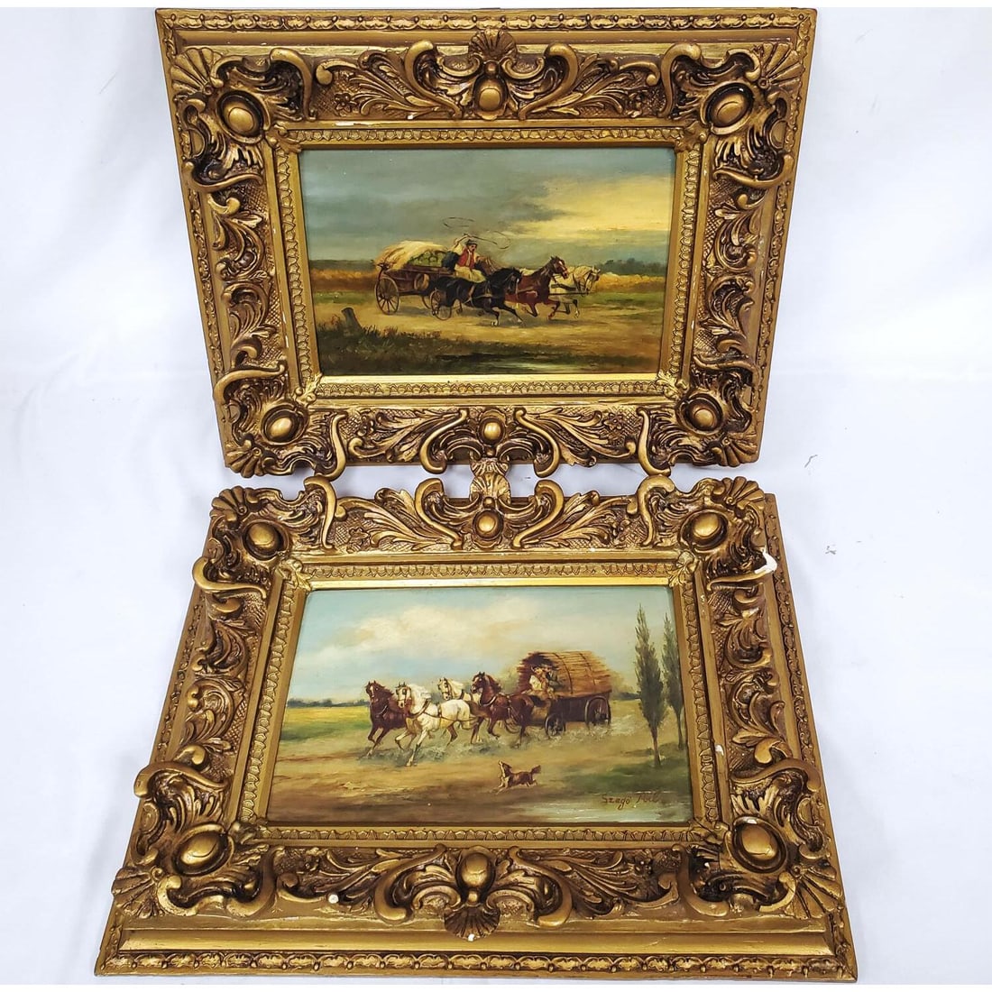 2 Antique Hungarian Signed Paintings Oil on Board (1 of 6)