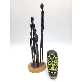 4 Vintage African Elongated Carved Wood Figures