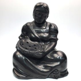 Vintage Mexican Black Pottery Figural Incense