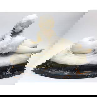 After Giuseppe D'Aste, Italian/French (1881-1945): After Giuseppe D'Aste, Italian/French (1881-1945) Carved Marble Figure "Le Baiser-The Kiss". On Marble Base. Condition: Generally Very Good. Dimensions: L-14" x W-7" x H-8.5". Provenance: From a Long