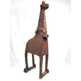 Rare Antique Carved Wood & Hand Painted Pull Toy