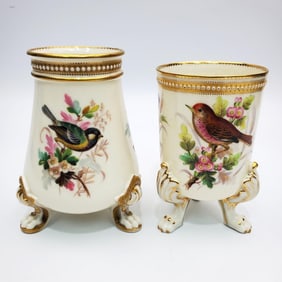 2 Antique Royal Worcester Jeweled Porcelain Vases