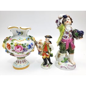 Lot of 3 Antique 19th C. Meissen Porcelain Items