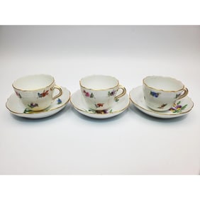 Lot of 3 Antique Meissen Porcelain Cups & Saucers