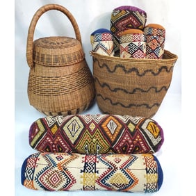 Lot of 6 Native American Style Pillows & Baskets