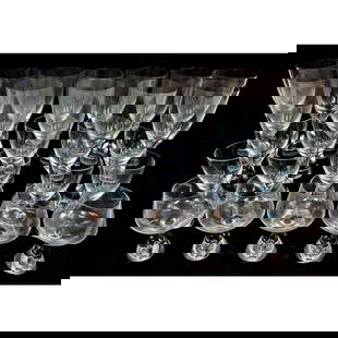 27pc Kastrup Holmegaard "Princess" Glass Stemware: 27 Piece Lot of Kastrup Holmegaard "Princess" Glass Stemware by Designed by Bent Serevin, Danish (1925-2012) Including; 5 Cordial Glasses, 12 Red Wine Glasses, 5 White Wine Glasses & 5 Brandy Glasses.