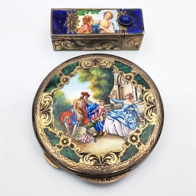 Lot of 2 800 Silver Hand Painted & Enameled Items