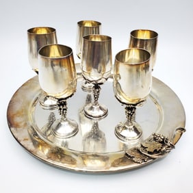 Judaica Hazorfim Sterling Silver Kiddush Cup Set