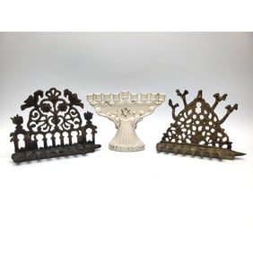 Judaica Lot of 3 Antique Hanukkiah's