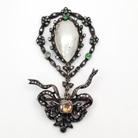 Antique Gold, Silver, Diamond & Pearl Brooch