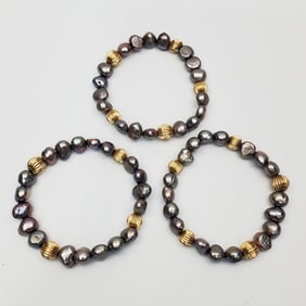 Set of 3 14K Gold & Baroque Pearl Bracelets