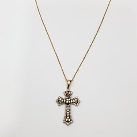 14K White & Yellow Gold & Diamonds Cross Pendant