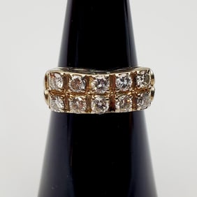 14K White Gold & Double Row Diamonds Ring