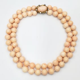 14K Gold, Diamond & Pink Coral Beaded Necklace