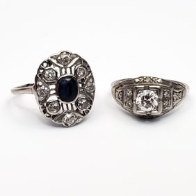 2 Vintage Platinum & Diamonds Rings