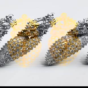 "Kiselstein-Cord" 18K Gold & Diamonds Earrings: Pair of "Kiselstein-Cord" Vintage 18K Gold & Diamonds Crown Earrings. Fully Marked, Signed & Dated 1987. Exceptional Quality. Condition: Excellent. Dimensions: H-1" x W-0.5". Gross Weight: 13.3g/8.6dw