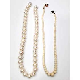 Cultured Pearl Necklace & a White Coral Necklace