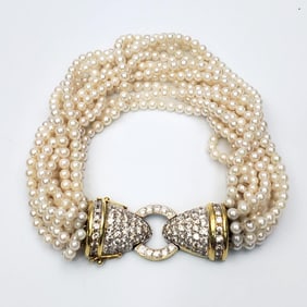Very Fine 18K Gold, Diamonds & Pearl Bracelet