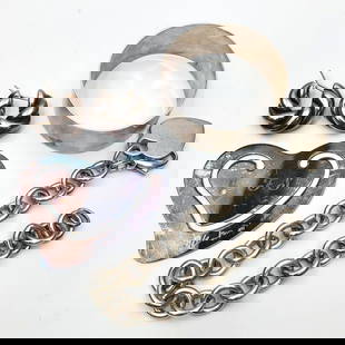Tiffany & David Yurman Sterling Silver Items: Group Lot of Tiffany & David Yurman Sterling Silver Items Including a Heart Toggle Bracelet, a Napkin Ring, a Bookmark Designed by Elsa Peretti & a Pair of Earrings. All Fully Marked & Hallmarked. Con
