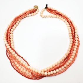 Vintage 14K Gold Multi Strand Coral Necklace