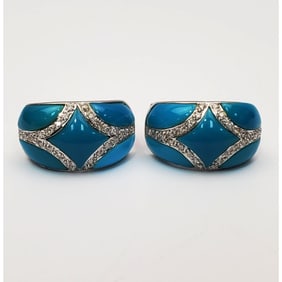 14K White Gold, Diamond & Turquoise Earrings