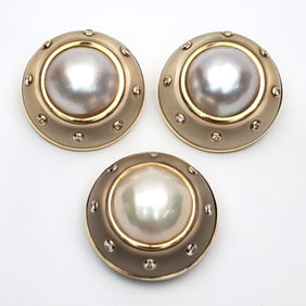 3pc "Trianon" 14K Gold, Diamond, Rock Crystal Set