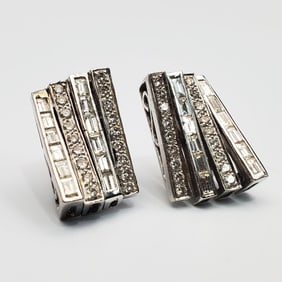 Pair of 18K White Gold & Diamond Earrings