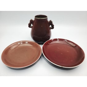 Lot of 3 Chinese Signed Red Glazed Porcelain Items