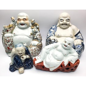 Lot of 4 Chinese Porcelain Laughing Buddha Figures
