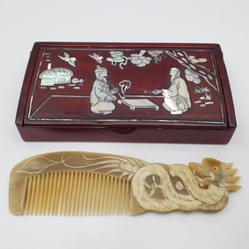 Chinese Mother of Pearl Inlay Red Lacquer Box