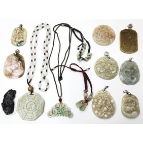 Group Lot of Chinese Probably Jade Jewelry Items