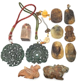 Group Lot of Chinese Probably Jade Jewelry Items