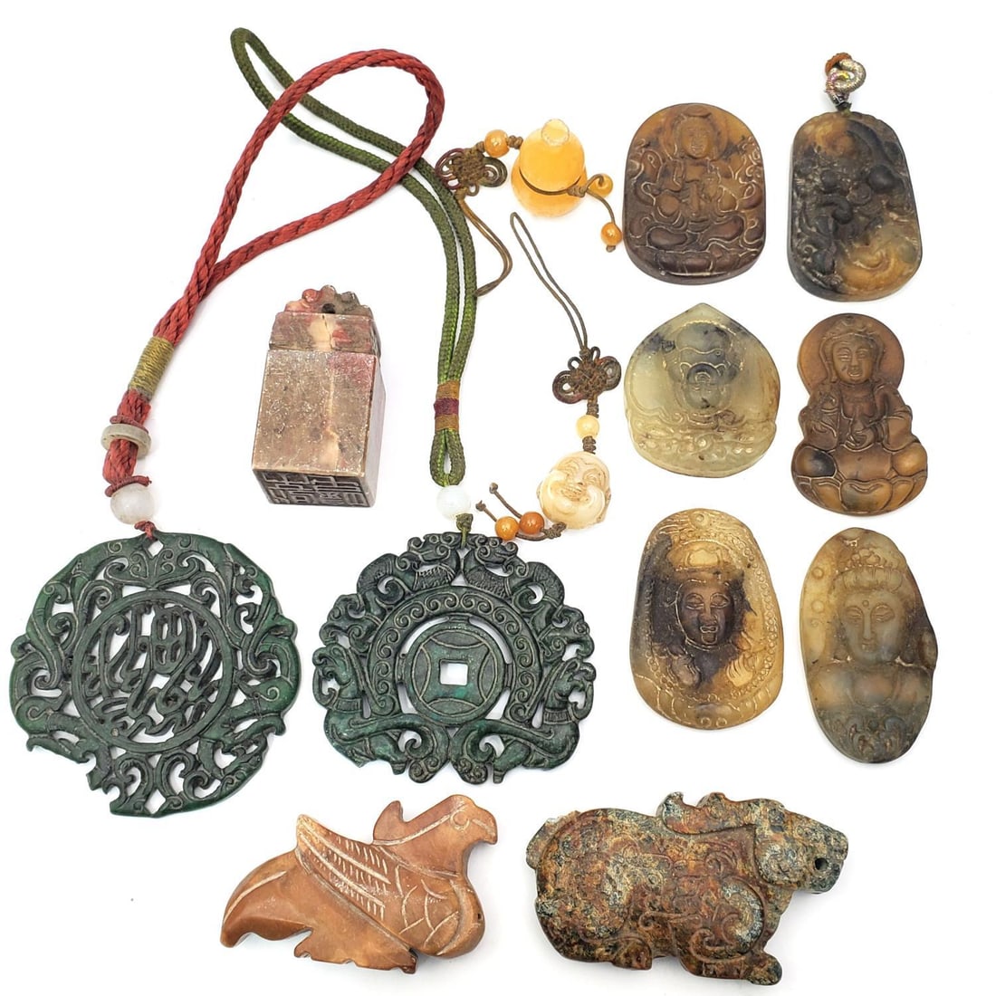 Group Lot of Chinese Probably Jade Jewelry Items (1 of 3)