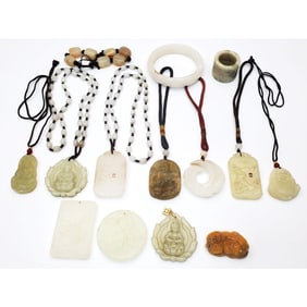 Group Lot of Chinese Probably White Jade Jewelry