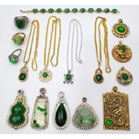 Group Lot of Chinese Probably Jade Jewelry Items