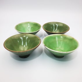 Lot of 4 Japanese Porcelain Green Glazed Sake Cups