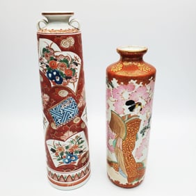 2 Japanese Meiji Period Kutani Porcelain Vases