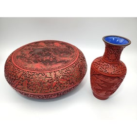 Lot of 2 Chinese Cinnabar Items