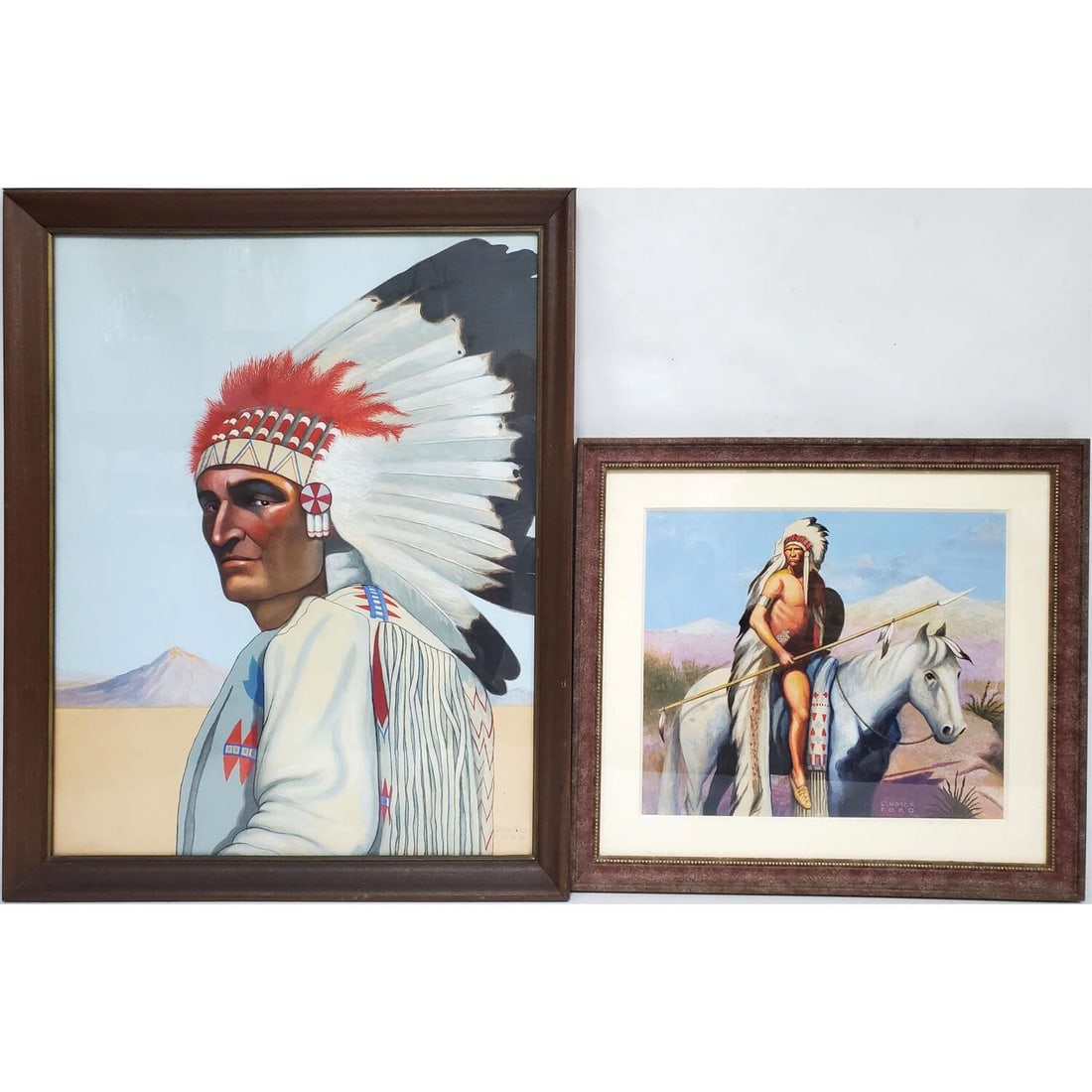 Lot of 2 Vintage Signed Native American Paintings (1 of 4)
