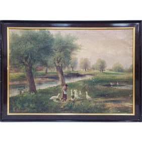 Antique Impressionistic Painting Oil on Canvas