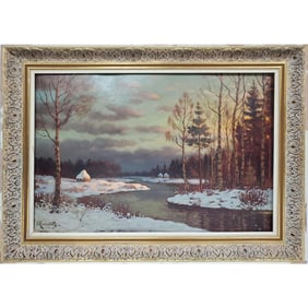 Antique Russian Painting Oil on Board