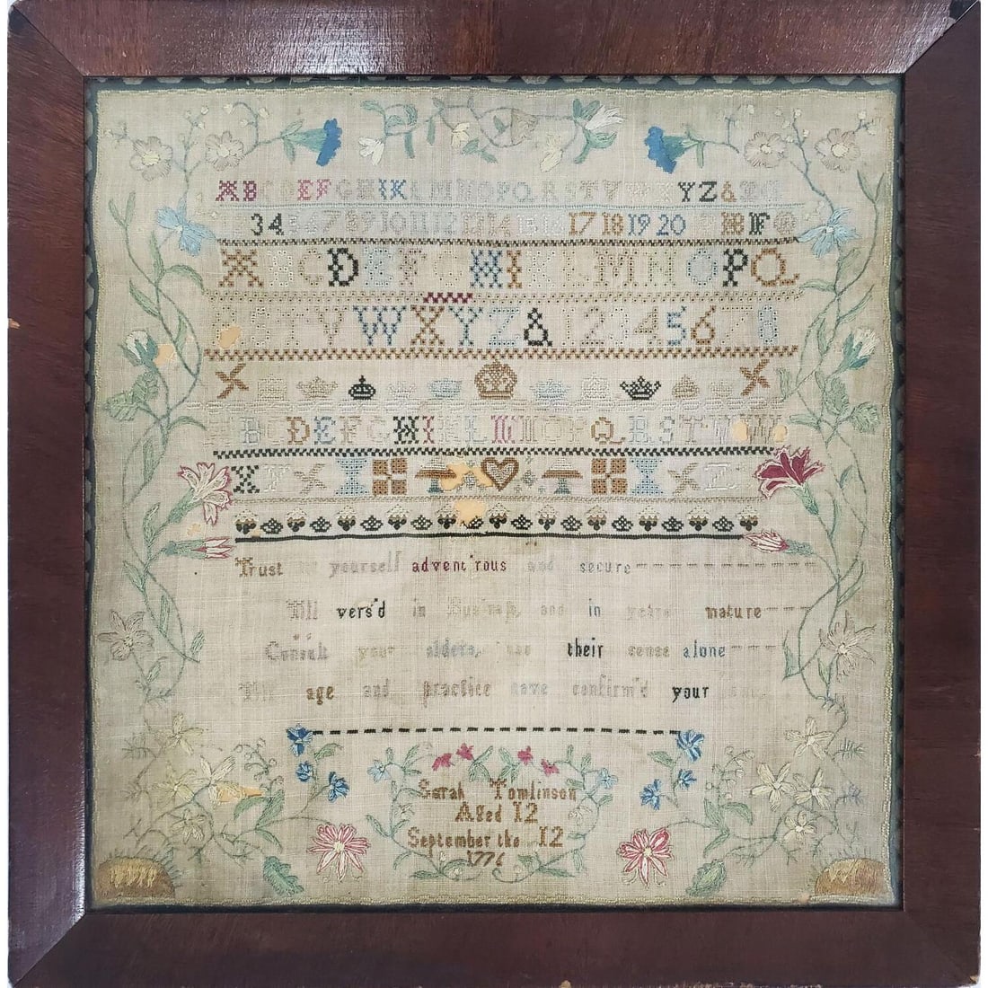 Rare Antique Sampler Dated September 12th, 1776 (1 of 5)