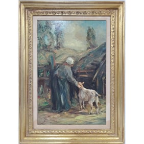 Antique German Signed Painting, Oil on Board